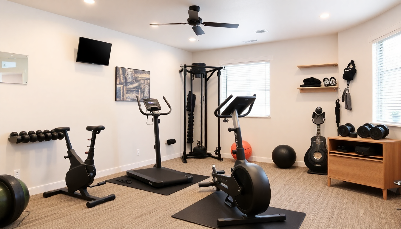 In home gym for small space including cardio and fitness