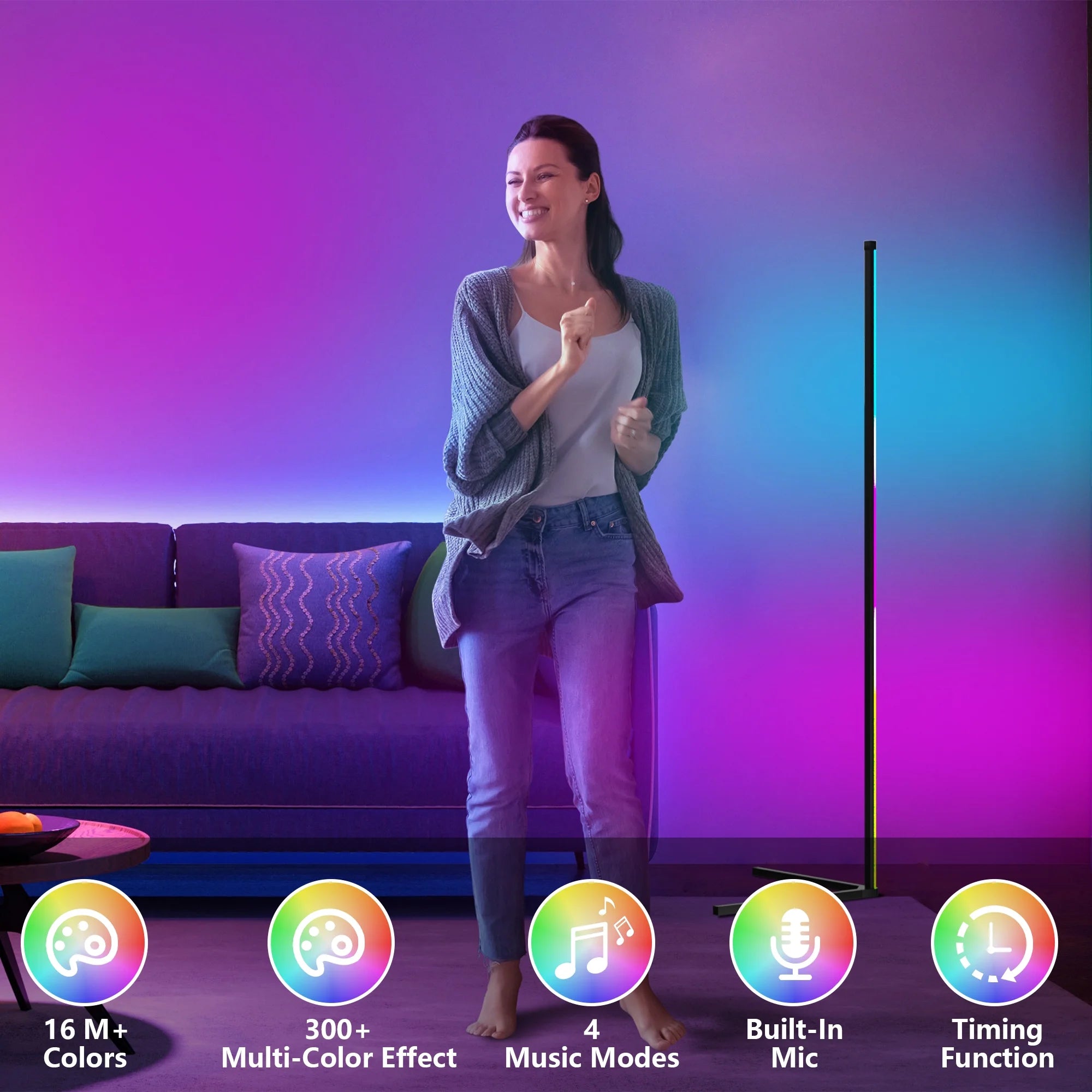 DAYBETTER Smart RGB Corner Floor Lamp | Smart RGB Floor Lamp | Music Sync LED Corner Lamp | Color Changing Modern Floor Light