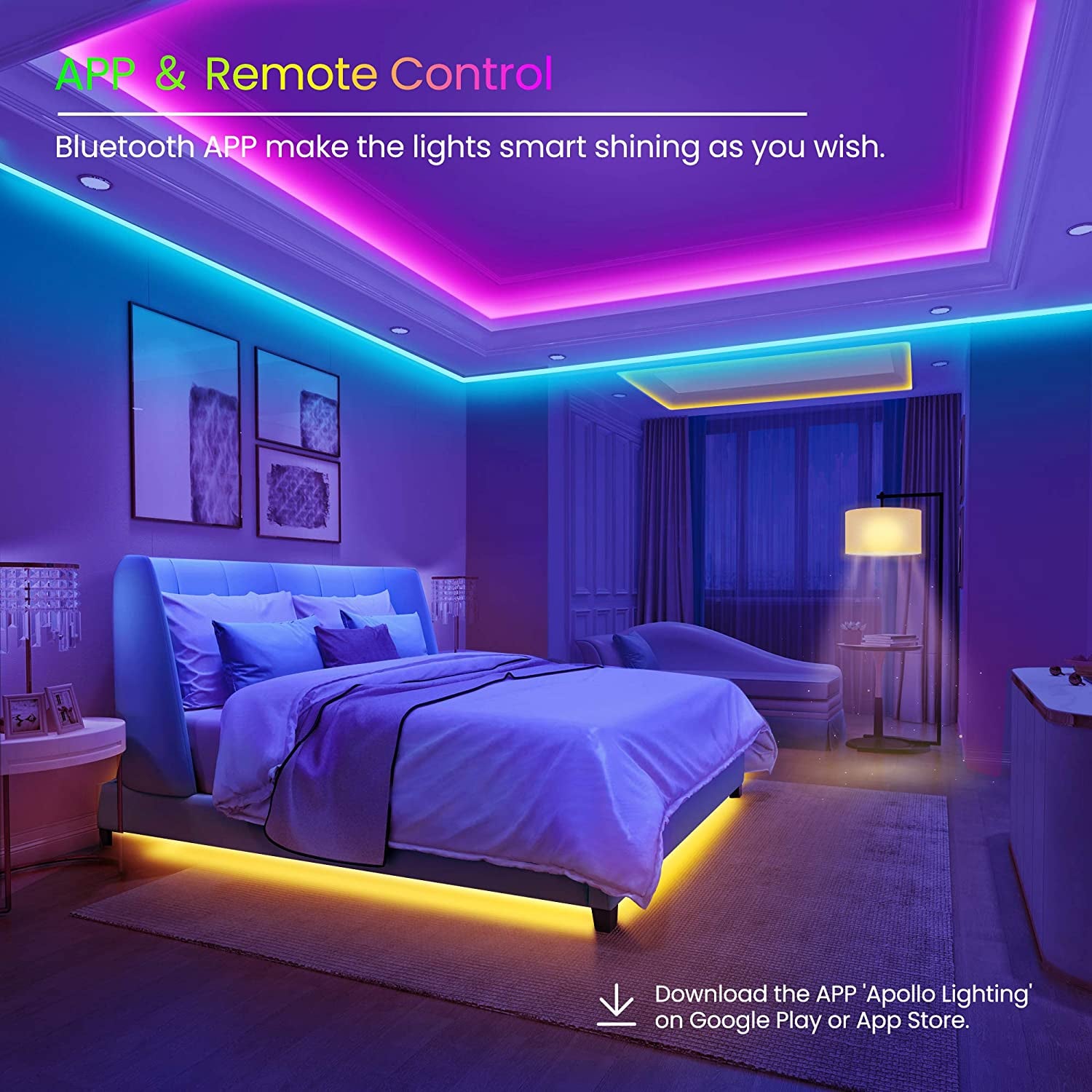 50 FT Bluetooth LED Strip Lights | Color Changing LED Strip | Smart Bedroom LED Lights | Music Sync LED Light Strip
