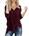 lightweight women’s blouse | v-neck tie front top | casual loose fit blouse | JWD Womens Loose V-Neck Tie Front Blouse