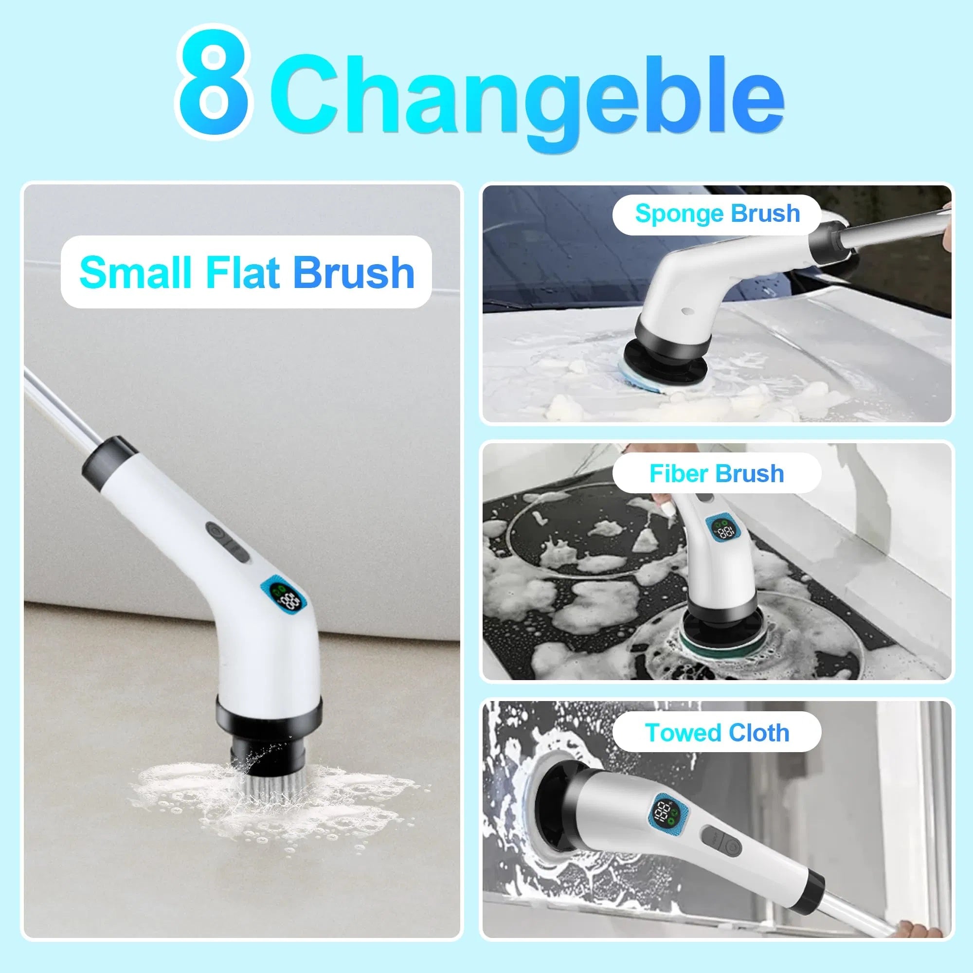 Electric Spin Scrubber Cordless Long Handle 7in1 Bathroom