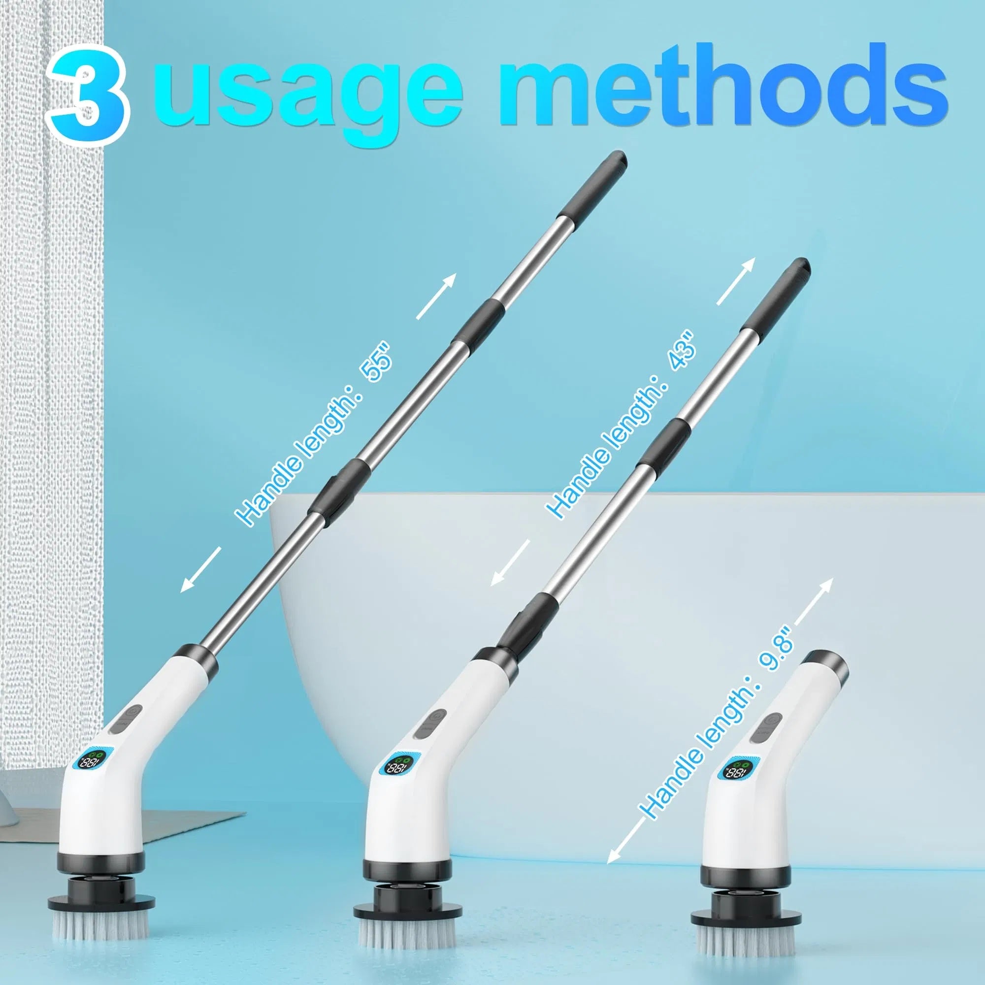 Electric Spin Scrubber Cordless Long Handle 7in1 Bathroom