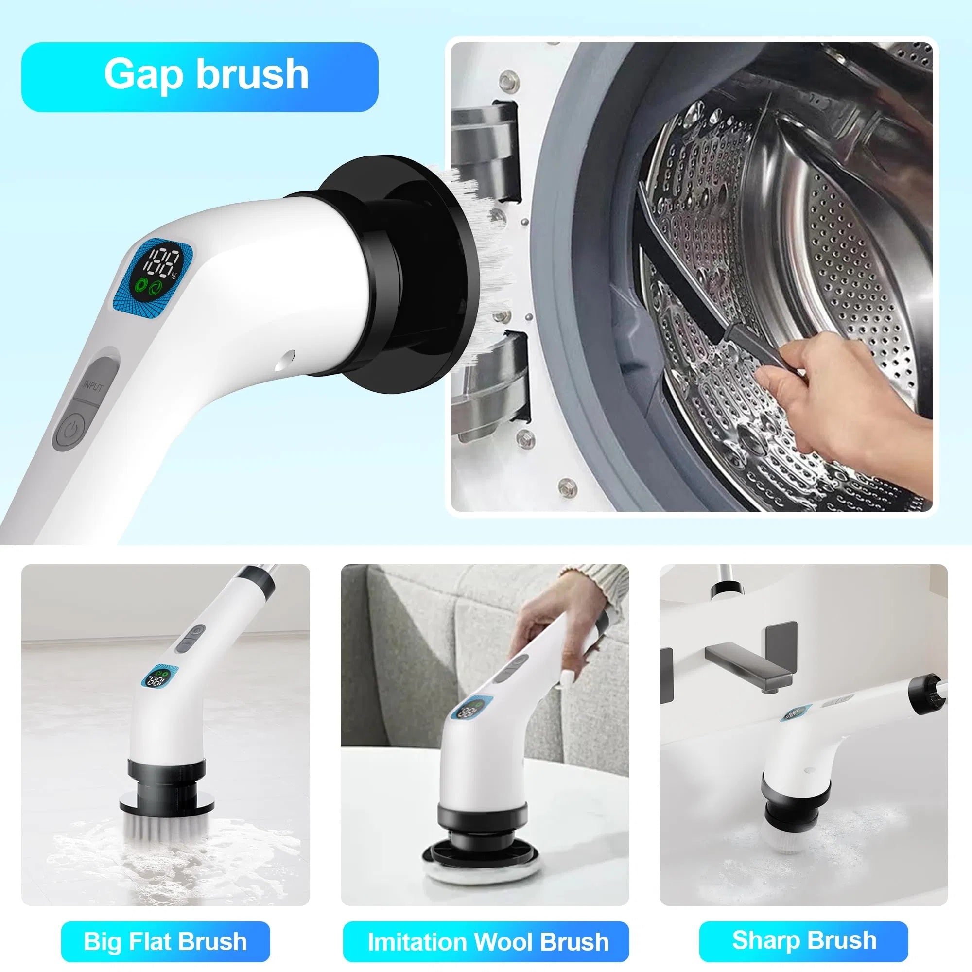 Electric Spin Scrubber Cordless Long Handle 7in1 Bathroom