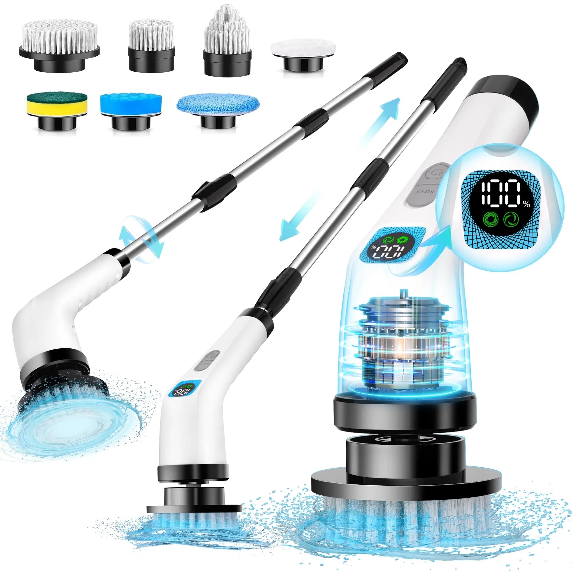 Cordless Electric Scrubber 7in1 for Bathroom | Bathroom Cleaning Electric Scrubber | Long Handle Cordless Scrubber | Multi-Function Bathroom Scrubber