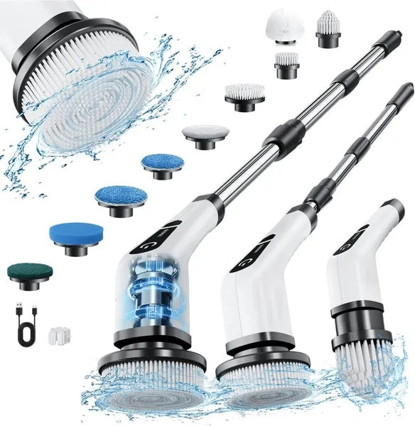 Cordless Electric Spin Scrubber 9 Heads | Electric Scrubber with Replaceable Brushes | Cordless Bathroom Cleaning Scrubber | Multi-Function Spin Scrubber