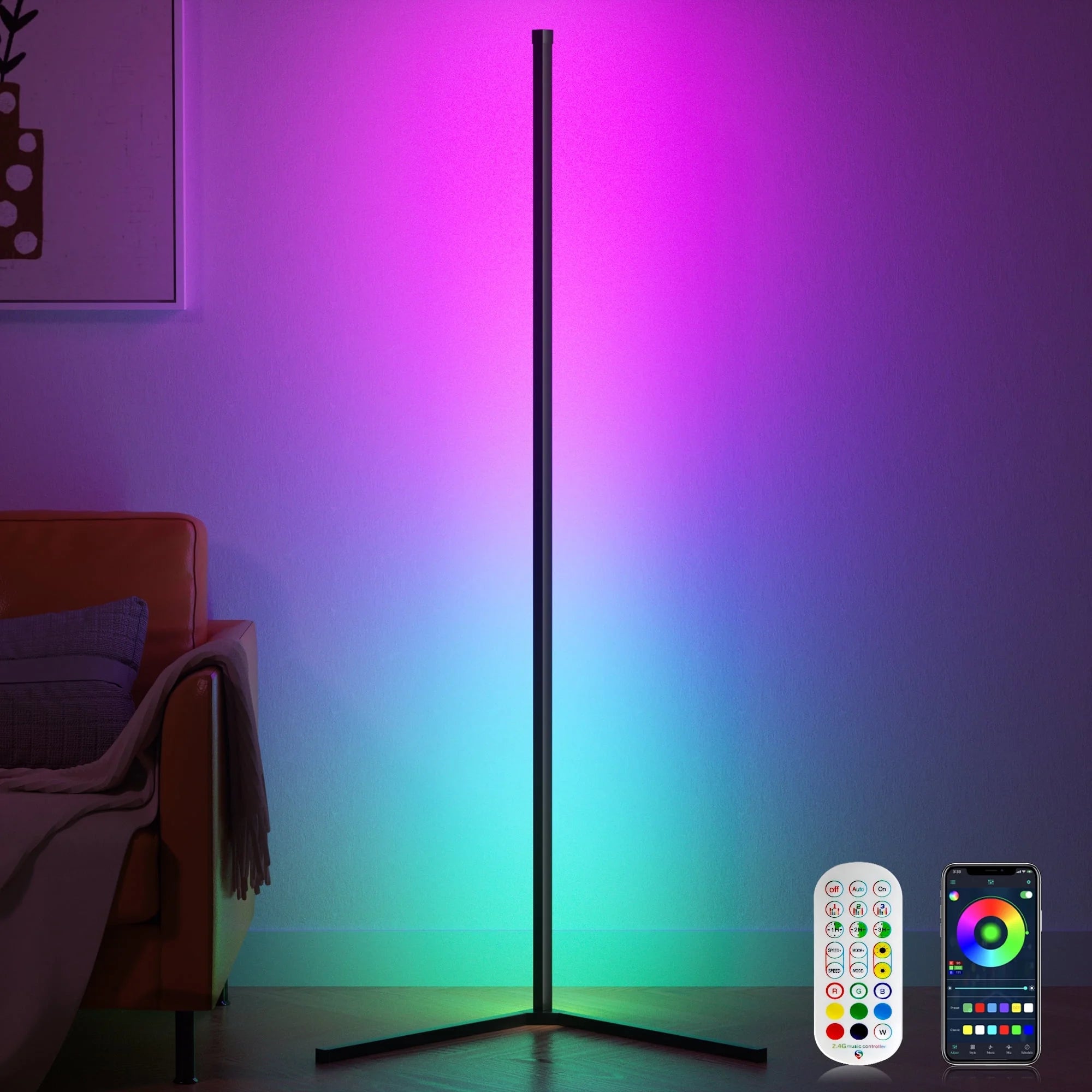 DAYBETTER Smart RGB Corner Floor Lamp | Smart RGB Floor Lamp | Music Sync LED Corner Lamp | Color Changing Modern Floor Light