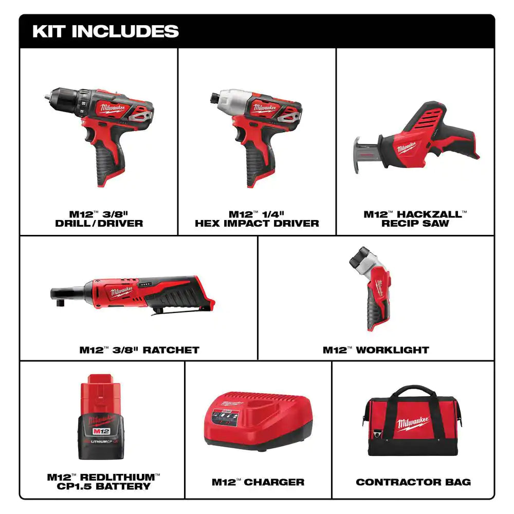 Milwaukee M12 12V Cordless 5 Tool Kit | Lithium-Ion Combo Tool Set | Portable Power Tools with Batteries | Versatile Cordless Tool Kit