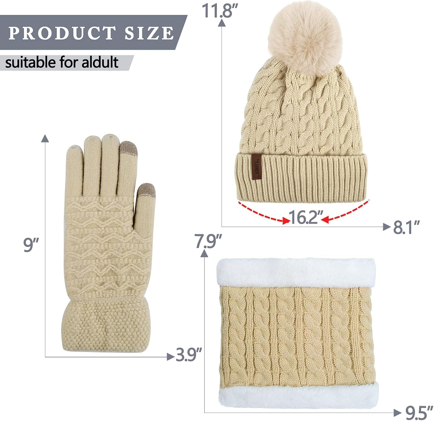 YourBrand Winter Women Beanie Hat Set | Winter women beanie and scarf | Touch screen gloves winter set | Stylish warm winter accessories