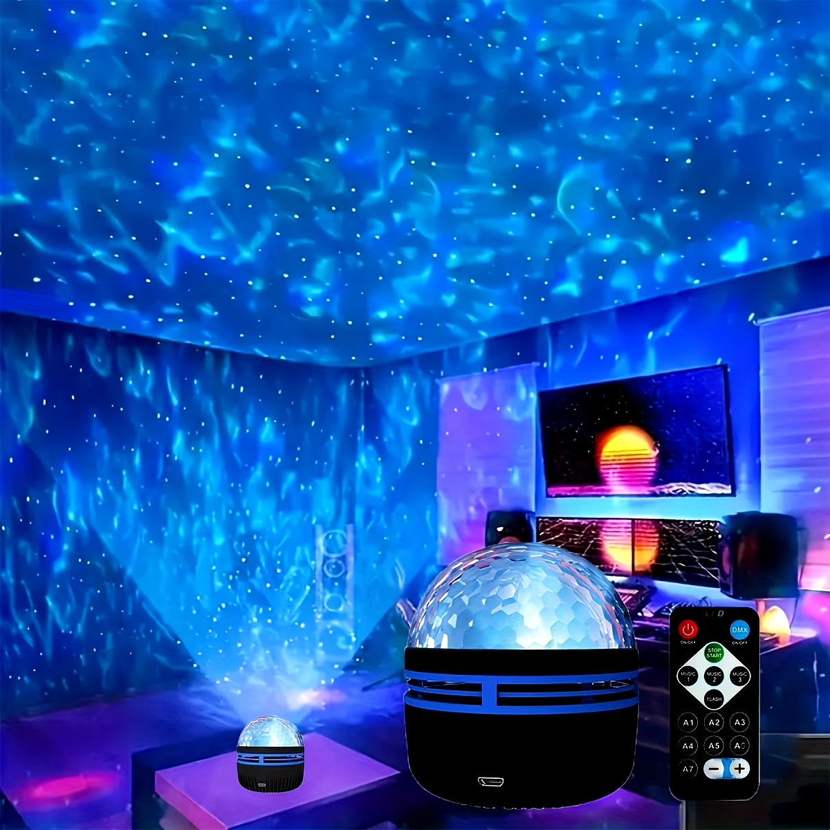GalaxyGlow Starry Ocean Wave Light | starry ocean wave LED projector | relaxing room light with remote | GalaxyGlow ambient projector