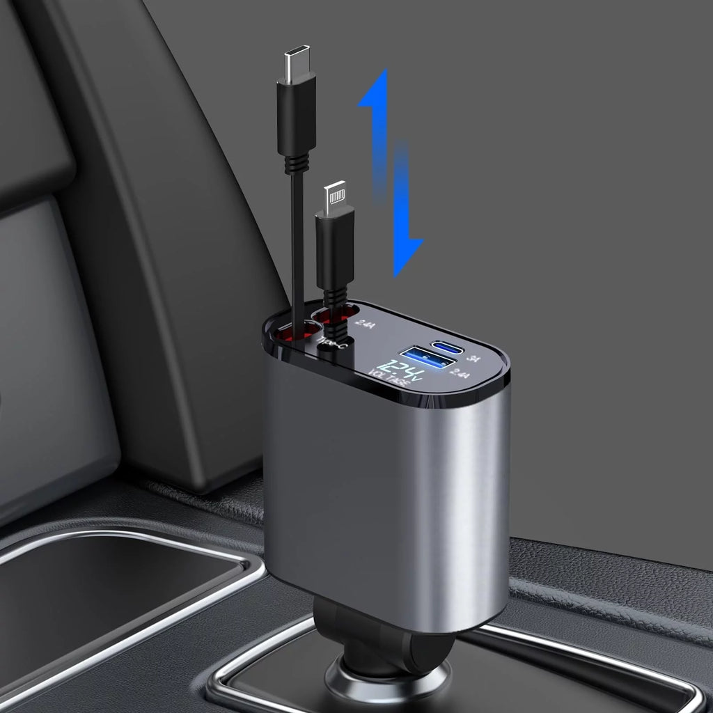 4-in-1 Retractable Fast Car Charger 100W cable | 4-in-1 Retractable Fast Car Charger 100W adapter | 4-in-1 Retractable Fast Car Charger 100W ports | 4-in-1 Retractable Fast Car Charger 100W charging