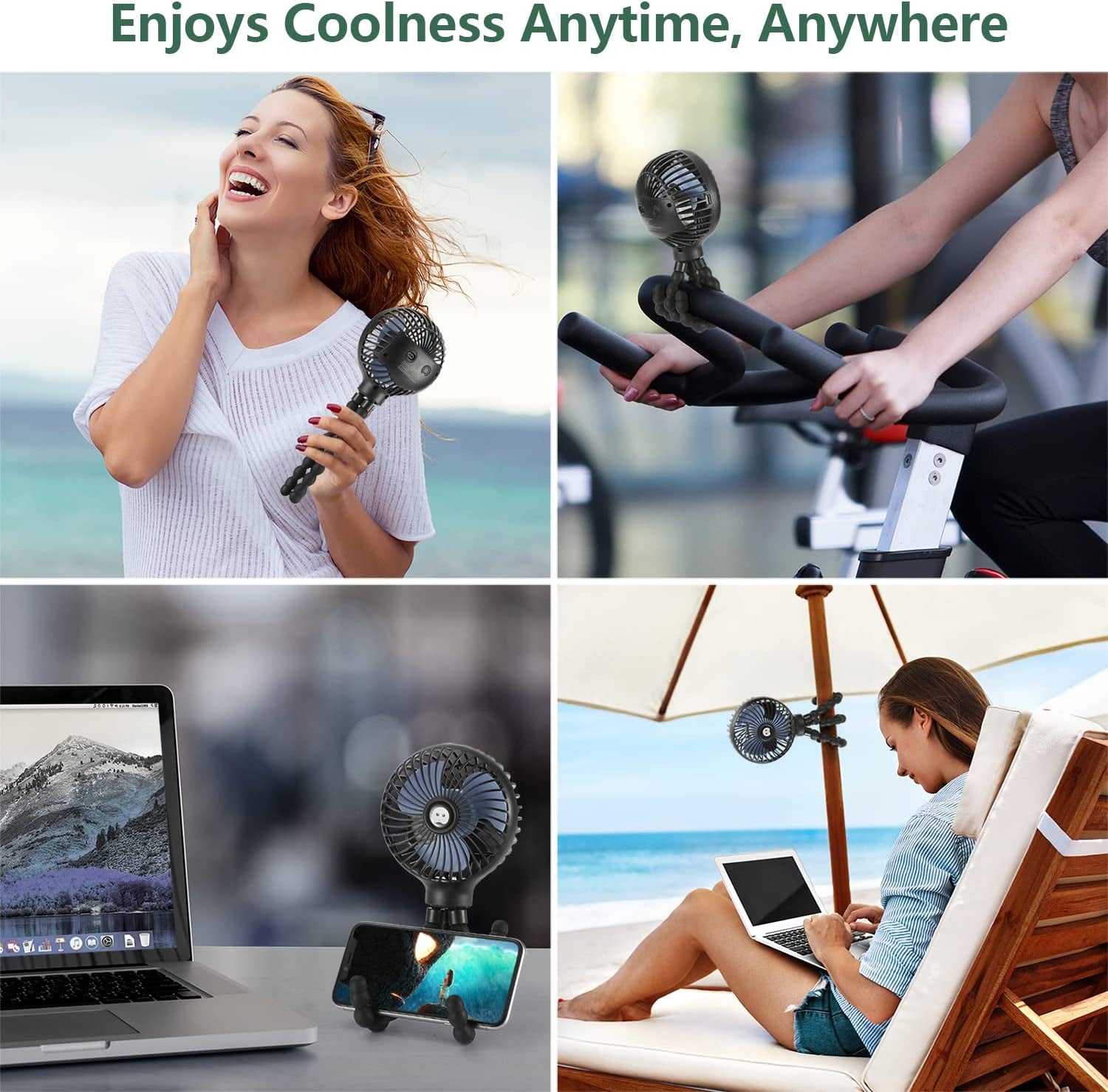 Mini Handheld Personal Portable Fan Black | Clip-On Baby Stroller Fan | Portable USB and Battery Fan | Flexible Tripod Cooling Fan