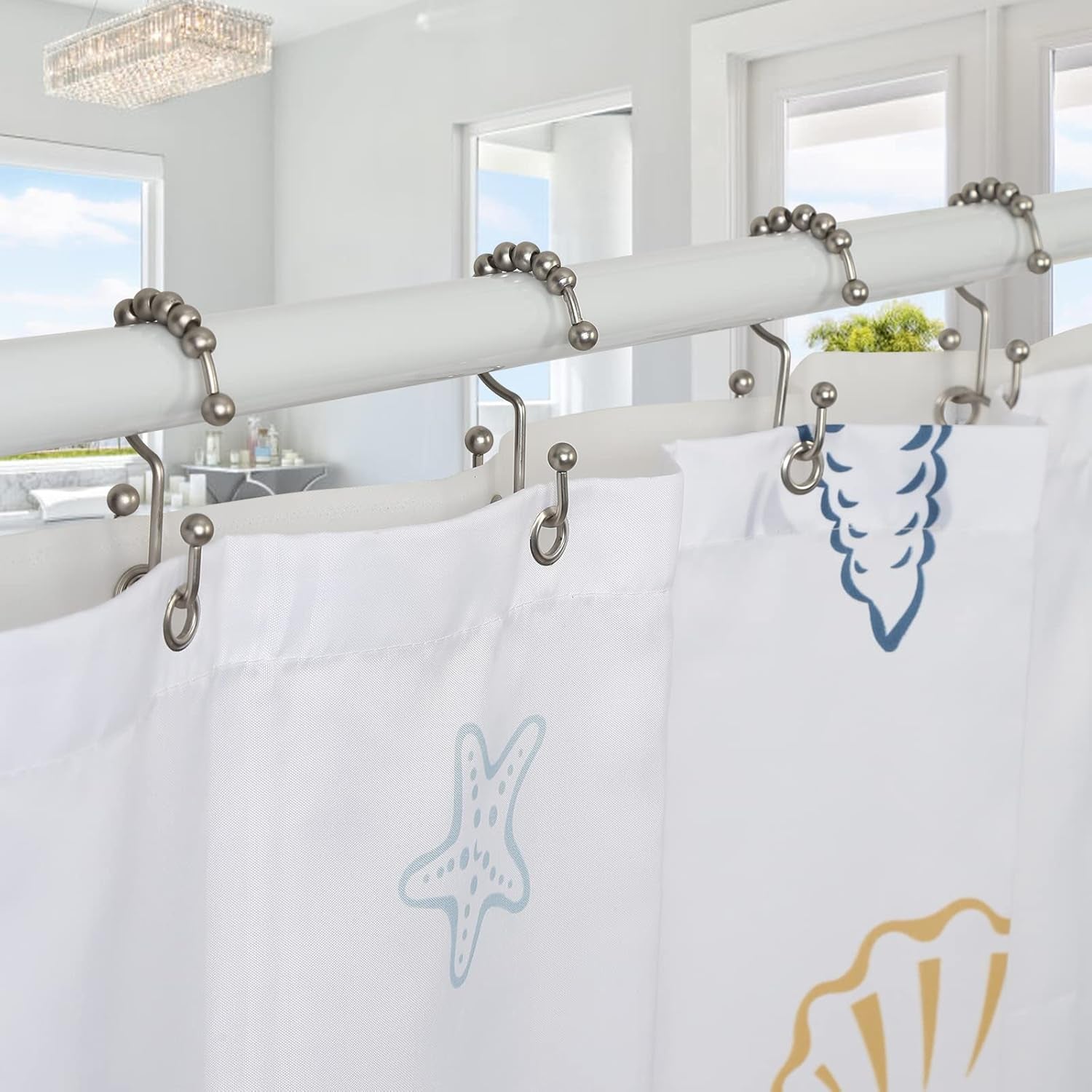 YourBrand Shower Curtain Hooks Double | rustproof shower hooks | double hook curtain hangers | durable bathroom curtain hooks