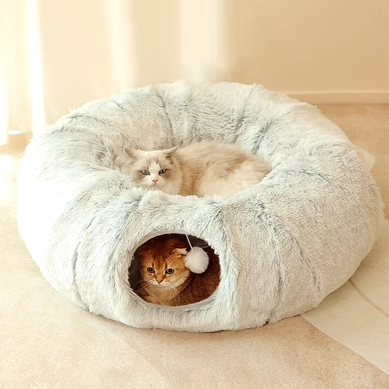 Plush Pets Cat Kennel Gray Foldable Cat Bed | Foldable Cat Bed for Cats | Cozy Cat Tunnel Nest | Gray Cat Basket Cushion