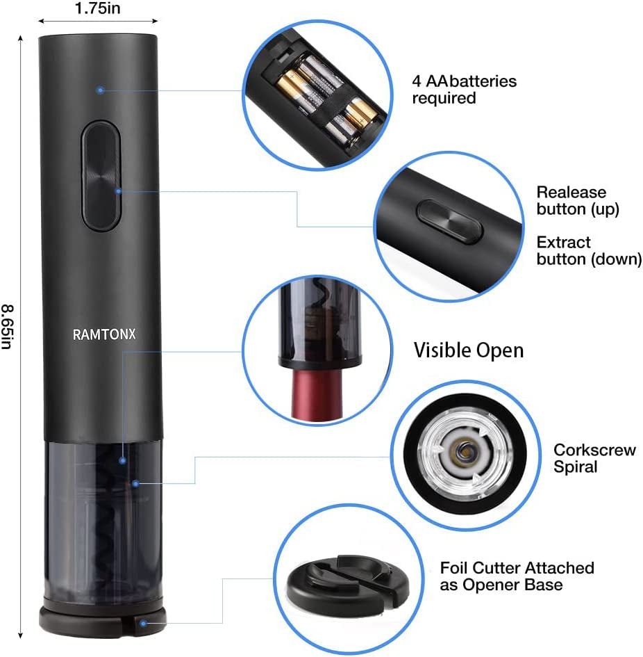 Electric Wine Bottle Opener Battery Set | Automatic Wine Opener with Foil Cutter | Easy Carry Corkscrew Set | Reusable Wine Bottle Opener
