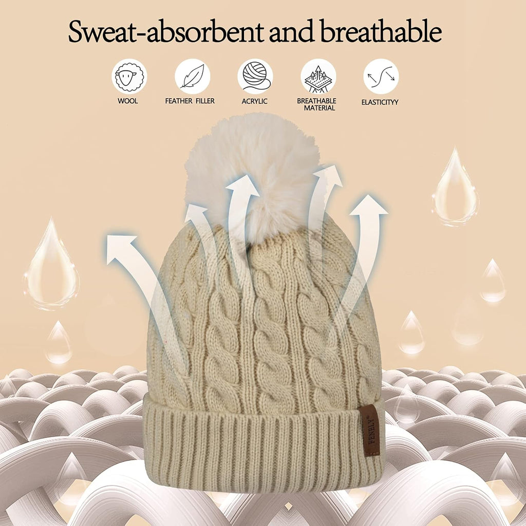 3Pcs Winter Women Beanie Hat Scarf and Touch Screen Gloves Sets Girls Classic Knit Warm Chunky Fleece Lined Cable Cap