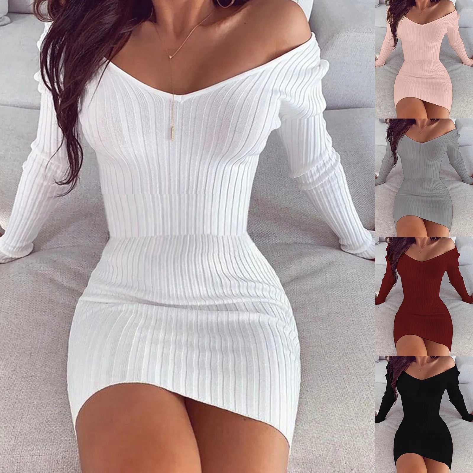ChicWear Off Shoulder BodyconDress Stylish Slim Fit for Fall