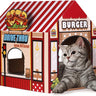 Cardboard Cat House with Scratcher & Catnip | Kitty Burger Shop Cat Playhouse | Cat Scratch Toy Indoor Outdoor | Cozy Hideout for Cats & Small Animals